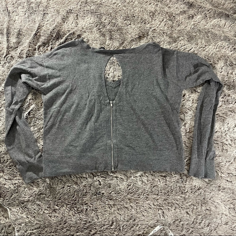 Express Keyhole-Back Crop Sweater - Melange Gray